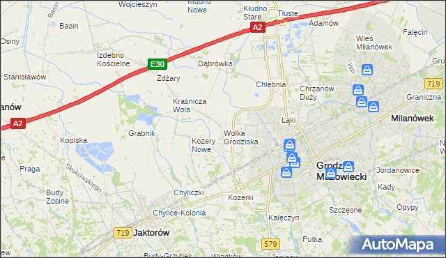 mapa Wólka Grodziska gmina Grodzisk Mazowiecki, Wólka Grodziska gmina Grodzisk Mazowiecki na mapie Targeo