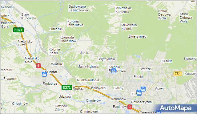 mapa Wymysłów gmina Kunów, Wymysłów gmina Kunów na mapie Targeo