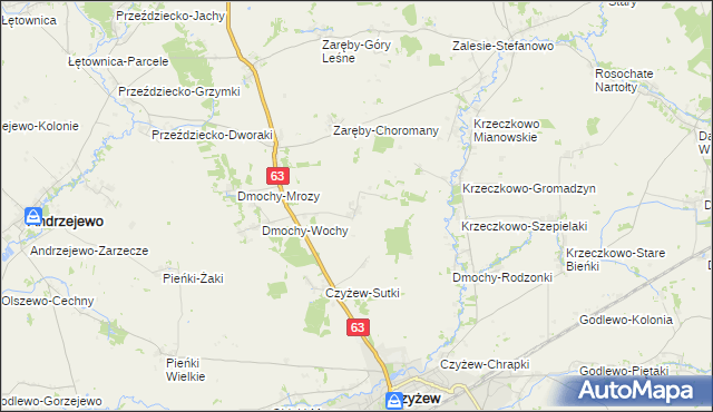 mapa Zaręby-Bindugi, Zaręby-Bindugi na mapie Targeo