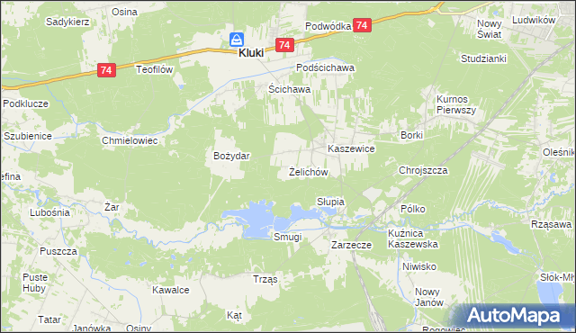 mapa Żelichów gmina Kluki, Żelichów gmina Kluki na mapie Targeo