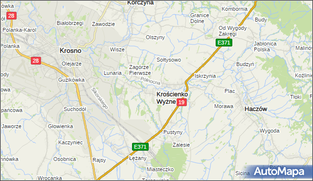 mapa Krościenko Wyżne, Krościenko Wyżne na mapie Targeo