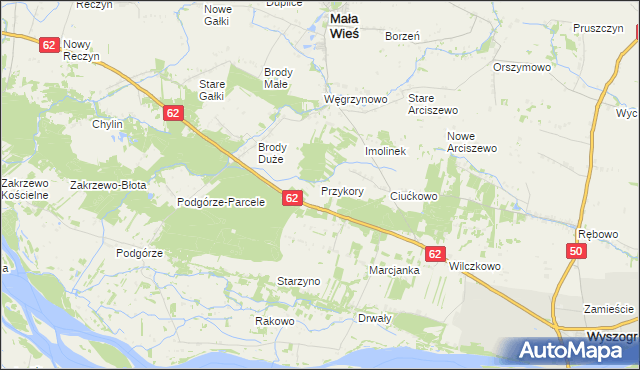 mapa Przykory gmina Mała Wieś, Przykory gmina Mała Wieś na mapie Targeo