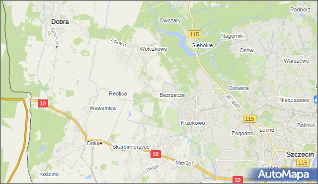 mapa Bezrzecze, Bezrzecze na mapie Targeo