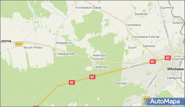 mapa Adampol Kolonia, Adampol Kolonia na mapie Targeo