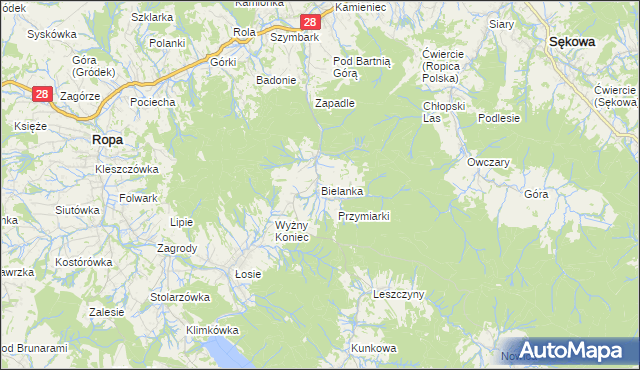 mapa Bielanka gmina Gorlice, Bielanka gmina Gorlice na mapie Targeo