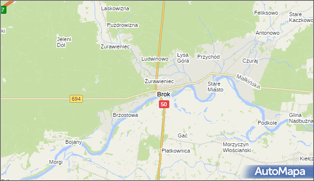 mapa Brok powiat ostrowski, Brok powiat ostrowski na mapie Targeo