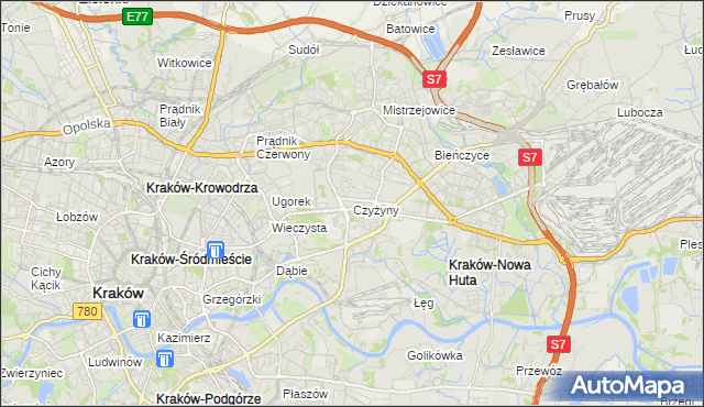 mapa Czyżyny, Czyżyny na mapie Targeo