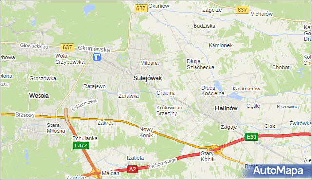 mapa Grabina gmina Halinów, Grabina gmina Halinów na mapie Targeo