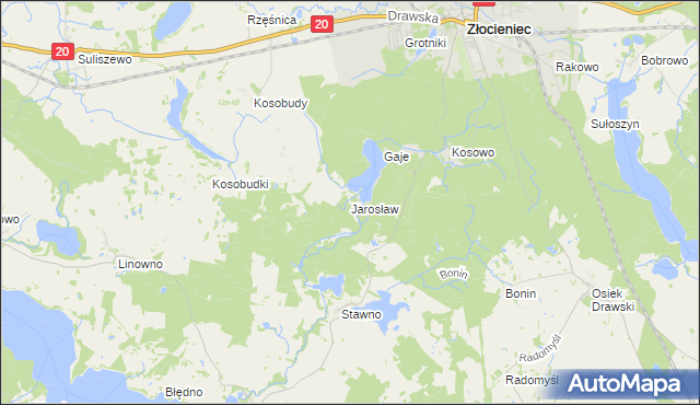 mapa Jarosław gmina Złocieniec, Jarosław gmina Złocieniec na mapie Targeo