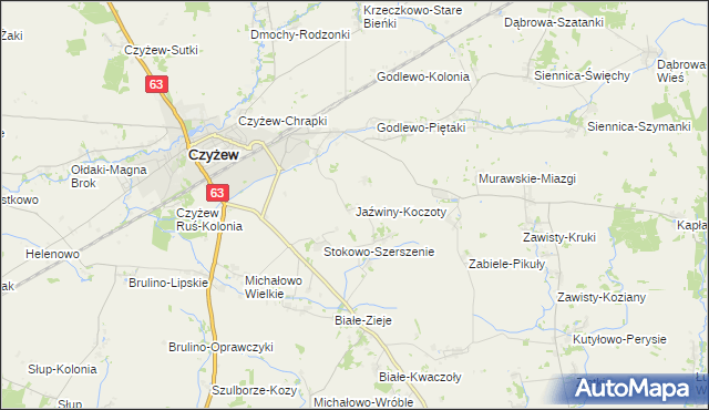 mapa Jaźwiny-Koczoty, Jaźwiny-Koczoty na mapie Targeo