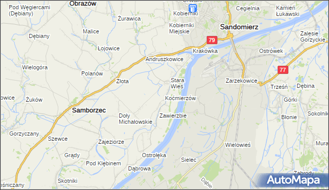 mapa Koćmierzów, Koćmierzów na mapie Targeo