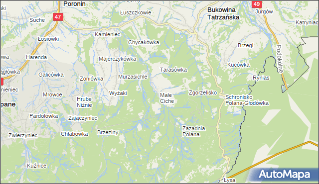 mapa Małe Ciche, Małe Ciche na mapie Targeo