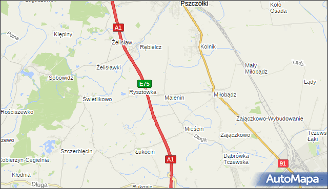 mapa Malenin gmina Tczew, Malenin gmina Tczew na mapie Targeo