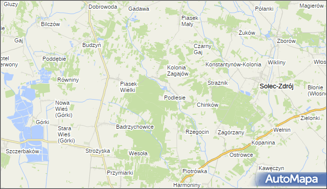 mapa Podlesie gmina Solec-Zdrój, Podlesie gmina Solec-Zdrój na mapie Targeo