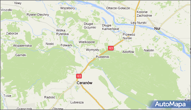 mapa Pustelnik gmina Ceranów, Pustelnik gmina Ceranów na mapie Targeo