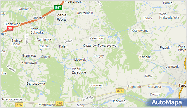 mapa Zaręby gmina Żabia Wola, Zaręby gmina Żabia Wola na mapie Targeo