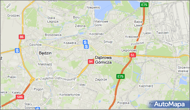 mapa Dąbrowa Górnicza, Dąbrowa Górnicza na mapie Targeo