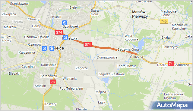 mapa Domaszowice gmina Masłów, Domaszowice gmina Masłów na mapie Targeo