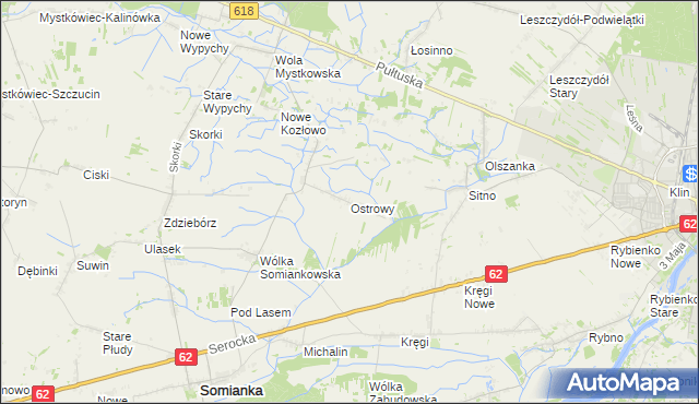 mapa Ostrowy gmina Somianka, Ostrowy gmina Somianka na mapie Targeo