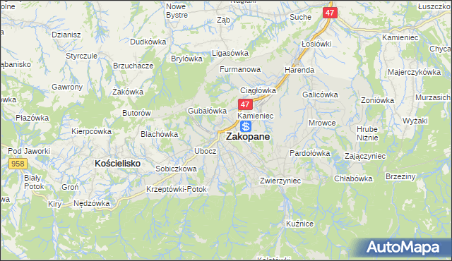 mapa Zakopanego, Zakopane na mapie Targeo