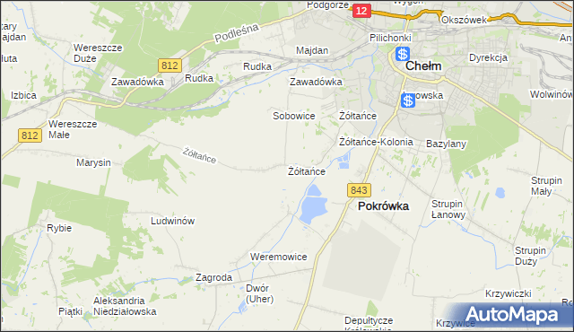 mapa Żółtańce, Żółtańce na mapie Targeo
