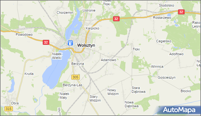 mapa Adamowo gmina Wolsztyn, Adamowo gmina Wolsztyn na mapie Targeo