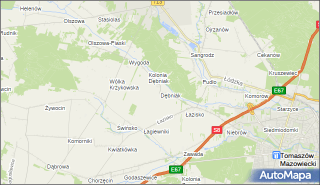 mapa Dębniak gmina Ujazd, Dębniak gmina Ujazd na mapie Targeo