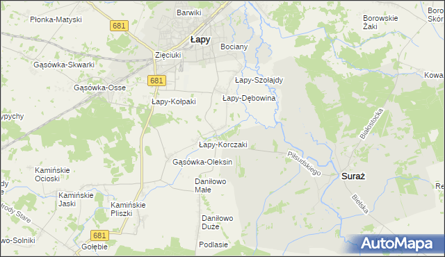 mapa Łapy-Pluśniaki, Łapy-Pluśniaki na mapie Targeo