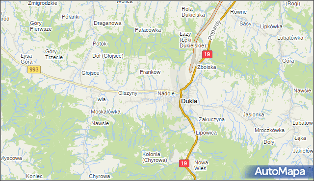 mapa Nadole gmina Dukla, Nadole gmina Dukla na mapie Targeo