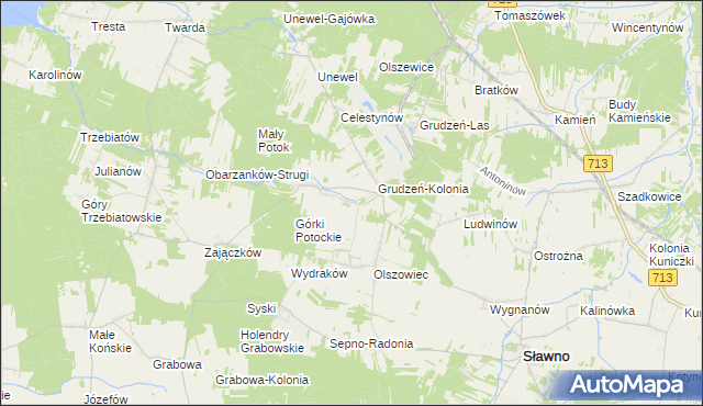 mapa Olszowiec-Kolonia gmina Sławno, Olszowiec-Kolonia gmina Sławno na mapie Targeo