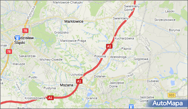 mapa Połomia gmina Mszana, Połomia gmina Mszana na mapie Targeo