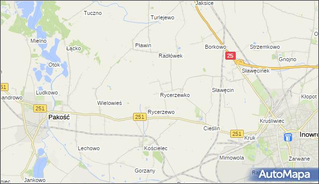 mapa Rycerzewko gmina Pakość, Rycerzewko gmina Pakość na mapie Targeo