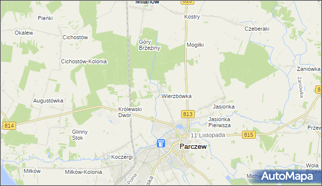 mapa Wierzbówka gmina Parczew, Wierzbówka gmina Parczew na mapie Targeo