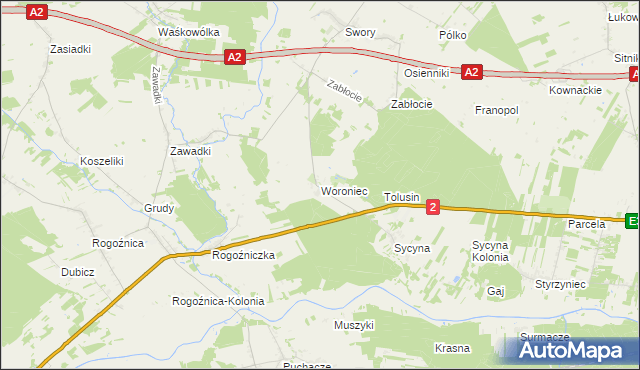 mapa Woroniec gmina Biała Podlaska, Woroniec gmina Biała Podlaska na mapie Targeo
