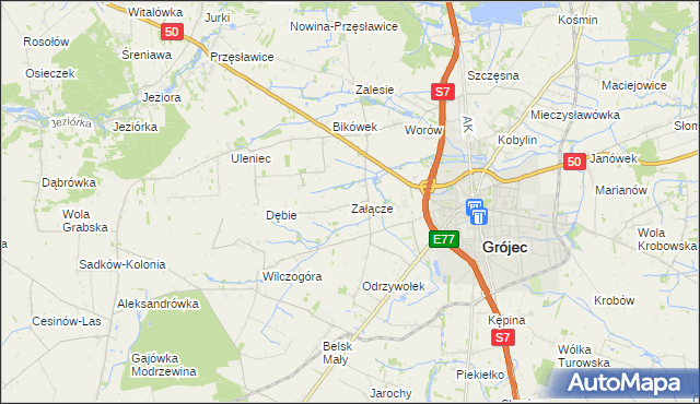 mapa Załącze gmina Grójec, Załącze gmina Grójec na mapie Targeo