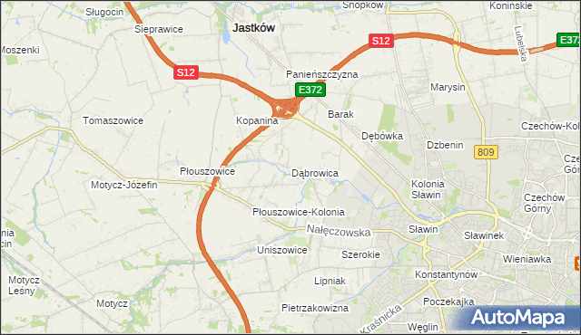 mapa Dąbrowica gmina Jastków, Dąbrowica gmina Jastków na mapie Targeo