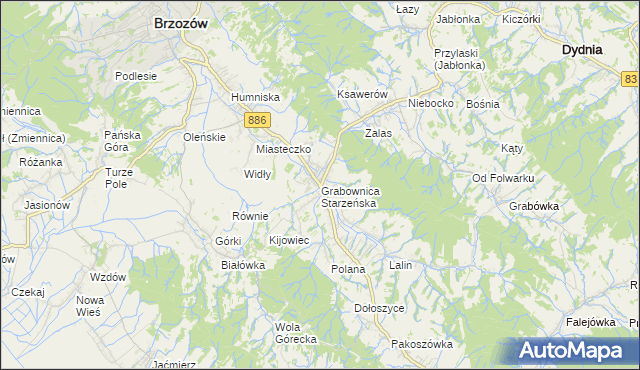 mapa Grabownica Starzeńska, Grabownica Starzeńska na mapie Targeo