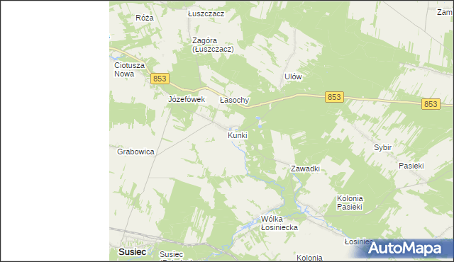 mapa Kunki gmina Susiec, Kunki gmina Susiec na mapie Targeo