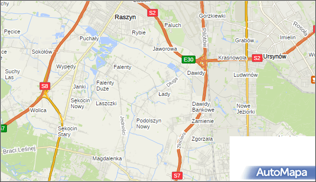mapa Łady gmina Raszyn, Łady gmina Raszyn na mapie Targeo