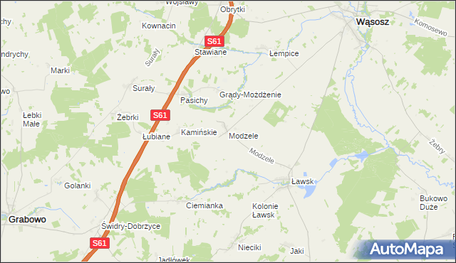 mapa Modzele gmina Wąsosz, Modzele gmina Wąsosz na mapie Targeo