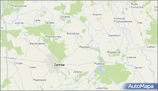 mapa Raszewy gmina Żerków, Raszewy gmina Żerków na mapie Targeo