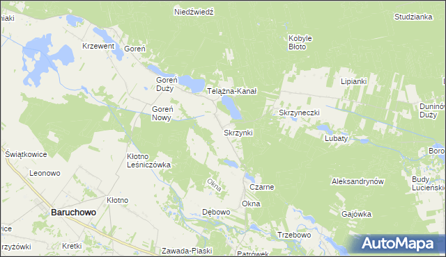 mapa Skrzynki gmina Baruchowo, Skrzynki gmina Baruchowo na mapie Targeo