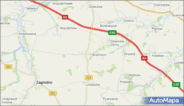 mapa Brochocin gmina Zagrodno, Brochocin gmina Zagrodno na mapie Targeo