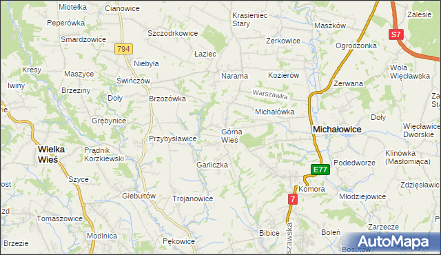 mapa Górna Wieś gmina Michałowice, Górna Wieś gmina Michałowice na mapie Targeo