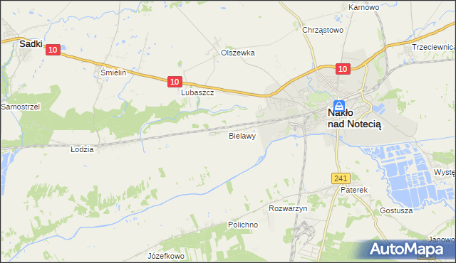 mapa Bielawy gmina Nakło nad Notecią, Bielawy gmina Nakło nad Notecią na mapie Targeo