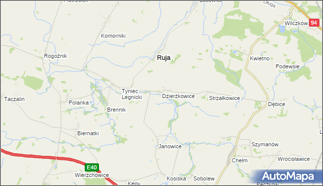 mapa Dzierżkowice gmina Ruja, Dzierżkowice gmina Ruja na mapie Targeo