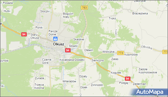 mapa Olewin gmina Olkusz, Olewin gmina Olkusz na mapie Targeo