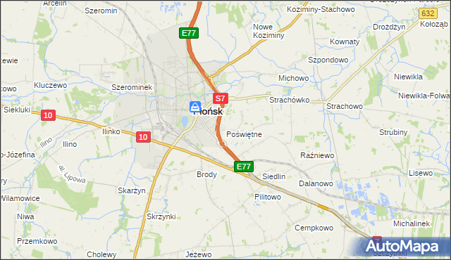 mapa Poświętne gmina Płońsk, Poświętne gmina Płońsk na mapie Targeo