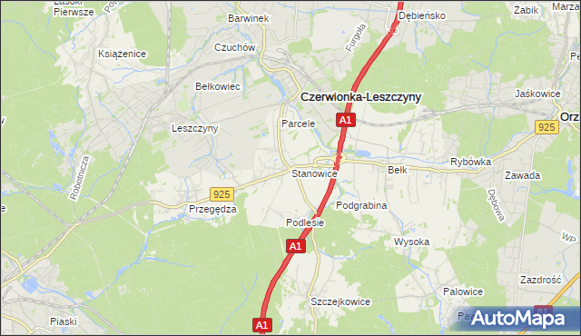 mapa Stanowice gmina Czerwionka-Leszczyny, Stanowice gmina Czerwionka-Leszczyny na mapie Targeo