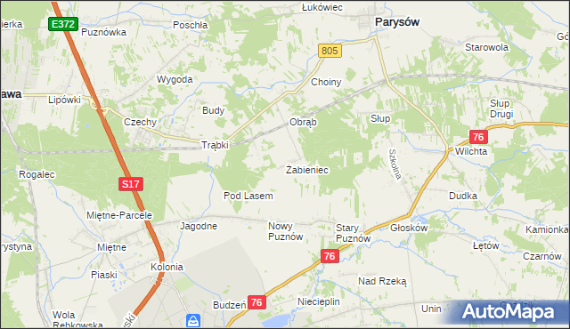 mapa Żabieniec gmina Parysów, Żabieniec gmina Parysów na mapie Targeo